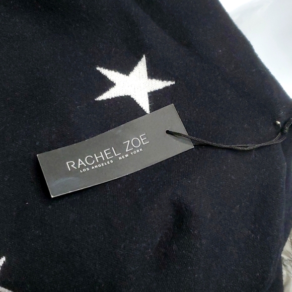 RACHEL ZOE BLACK W/WHITE STARS WARM&THICK CREW NECK SWEATER SZ MEDIUM - Picture 8 of 11
